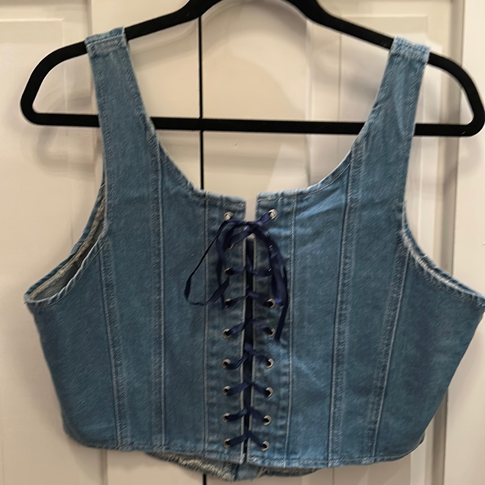 Boohoo denim lace corset top